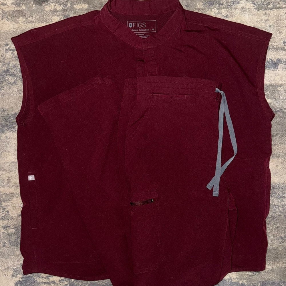 Figs Maroon Scrub Set with Gray Accents